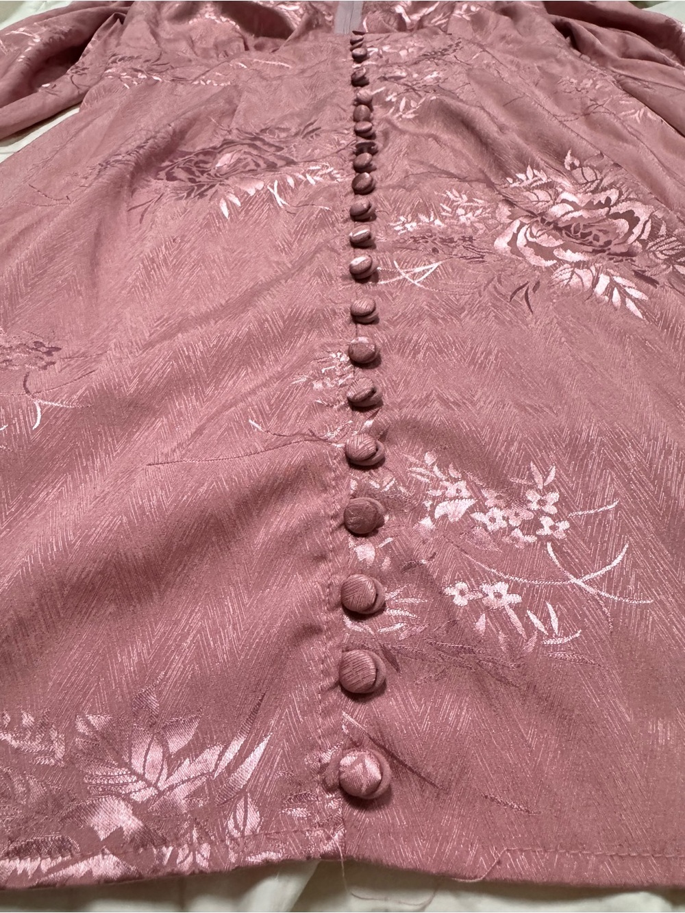 WHO I AM Mauve Pink Satin Jacquard Mini Dress Size 10 Puff Sleeve EUC - Picture 3 of 11